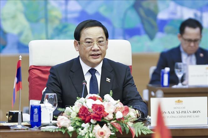 Thủ tướng L&agrave;o Sonexay Siphandone ph&aacute;t biểu. Ảnh: Do&atilde;n Tấn/TTXVN.