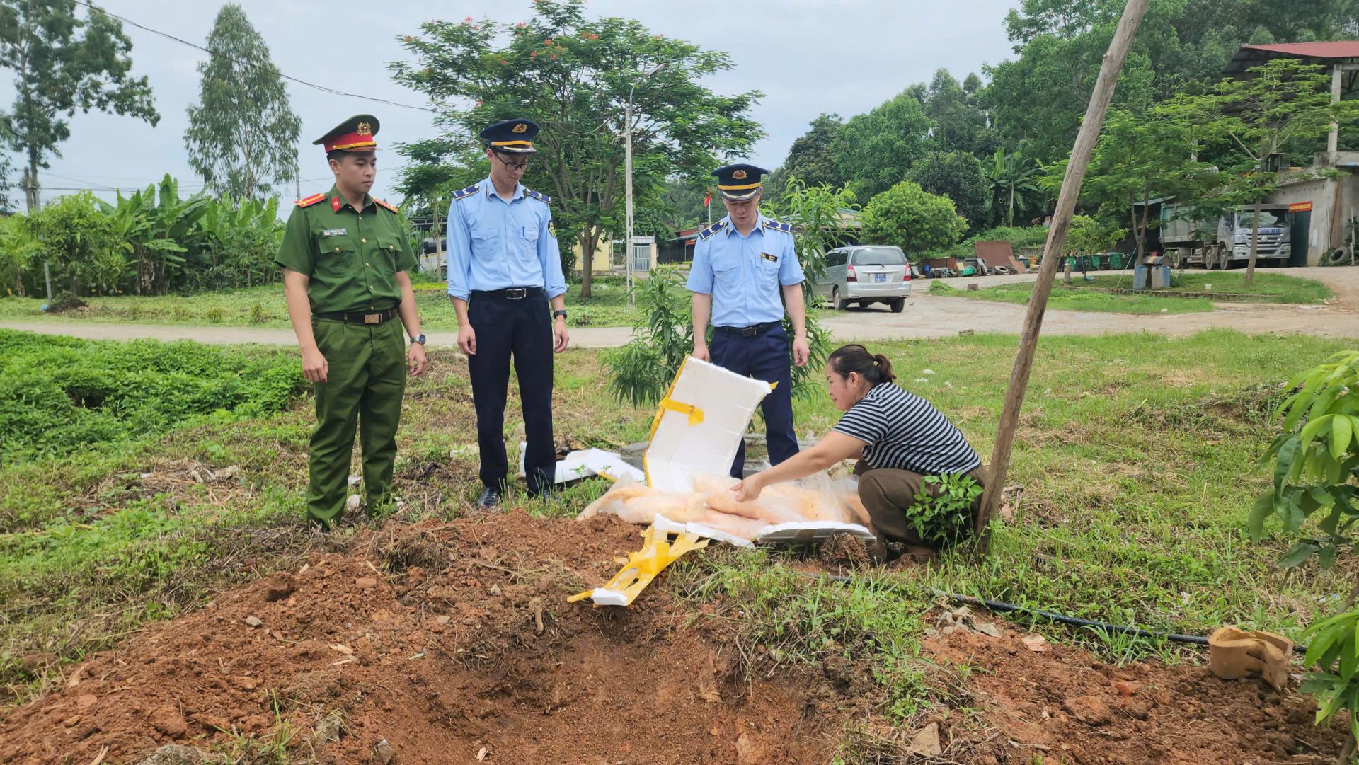 Lạng Sơn: Tiêu hủy 40kg mỡ gà không rõ nguồn gốc tại Hữu Lũng