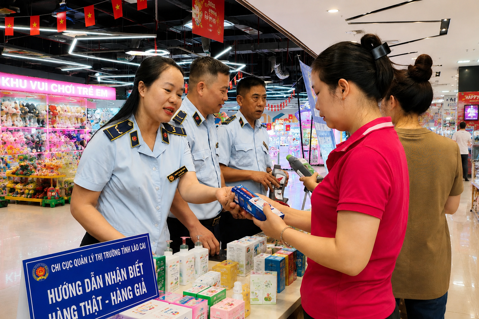 Lực lượng quản l&yacute; thị trường tỉnh L&agrave;o Cai hướng dẫn người d&acirc;n nhận biết h&agrave;ng thật, h&agrave;ng giả nhằm n&acirc;ng cao kỹ năng ti&ecirc;u d&ugrave;ng an to&agrave;n.