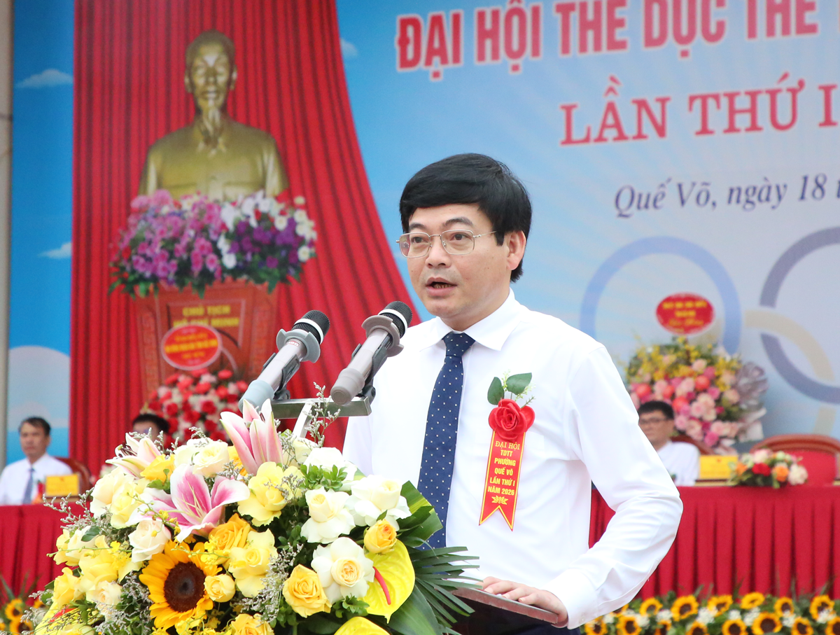 Chủ tịch UBND phường Quế Võ Nguyễn Ngọc Anh phát biểu khai mạc Đại hội. Chủ tịch UBND phường Quế Võ Nguyễn Ngọc Anh phát biểu khai mạc Đại hội.