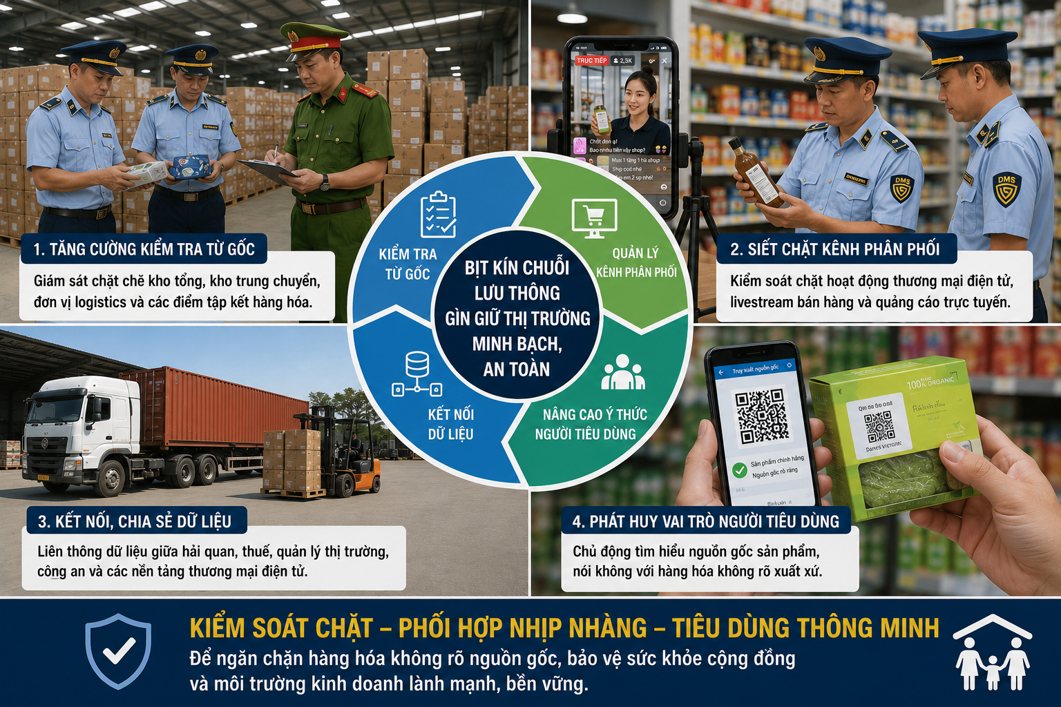 Kiểm soát chặt từ kho tổng, đơn vị logistics đến các nền tảng thương mại điện tử là giải pháp quan trọng nhằm ngăn chặn hàng hóa không rõ nguồn gốc, bảo vệ người tiêu dùng và xây dựng môi trường kinh doanh minh bạch. (Ảnh minh họa) Kiểm soát chặt từ kho tổng, đơn vị logistics đến các nền tảng thương mại điện tử là giải pháp quan trọng nhằm ngăn chặn hàng hóa không rõ nguồn gốc, bảo vệ người tiêu dùng và xây dựng môi trường kinh doanh minh bạch. (Ảnh minh họa)