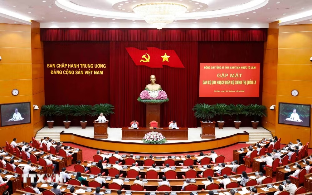 Tổng Bí thư, Chủ tịch nước Tô Lâm chủ trì cuộc gặp mặt cán bộ quy hoạch diện Bộ Chính trị quản lý. (Ảnh: Thống Nhất/TTXVN) Tổng Bí thư, Chủ tịch nước Tô Lâm chủ trì cuộc gặp mặt cán bộ quy hoạch diện Bộ Chính trị quản lý. (Ảnh: Thống Nhất/TTXVN)