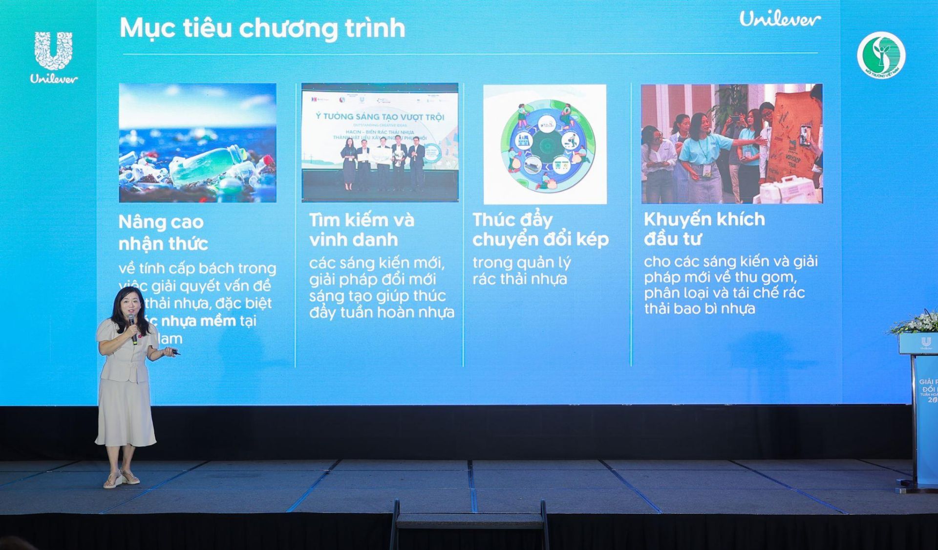 Bà Lê Thị Hồng Nhi - Phó Tổng Giám đốc Truyền thông, Đối ngoại và Phát triển bền vững, Unilever Việt Nam giới thiệu các thông tin chính về Cuộc thi “Giải pháp Đổi mới Tuần hoàn Nhựa 2026” Bà Lê Thị Hồng Nhi - Phó Tổng Giám đốc Truyền thông, Đối ngoại và Phát triển bền vững, Unilever Việt Nam giới thiệu các thông tin chính về Cuộc thi “Giải pháp Đổi mới Tuần hoàn Nhựa 2026”