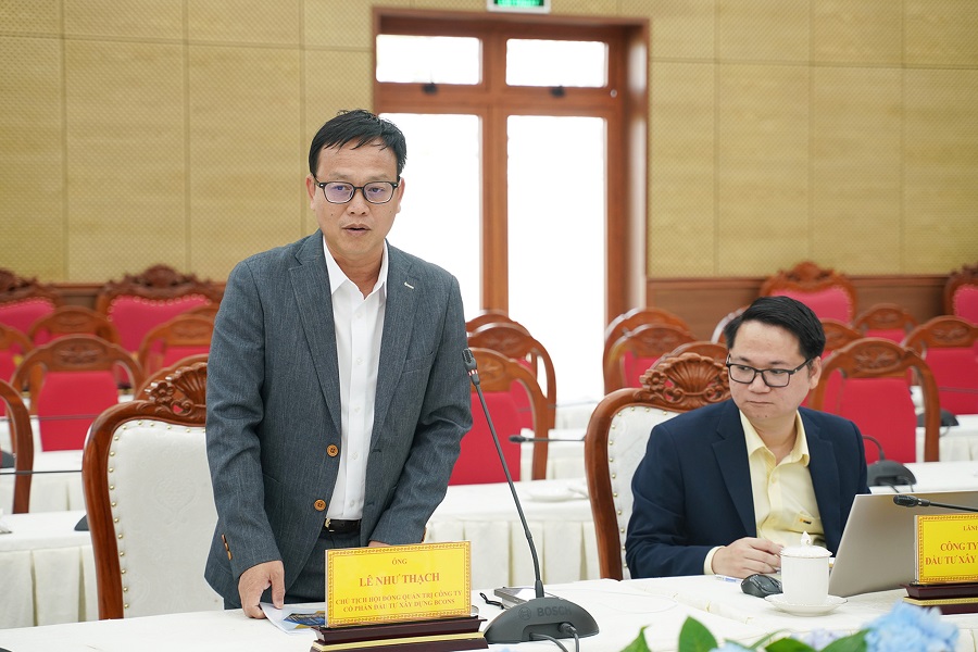 &Ocirc;ng L&ecirc; Như Thạch &ndash; Chủ tịch HĐQT C&ocirc;ng ty Cổ phần Đầu tư X&acirc;y dựng BCONS ph&aacute;t biểu tại buổi l&agrave;m việc.