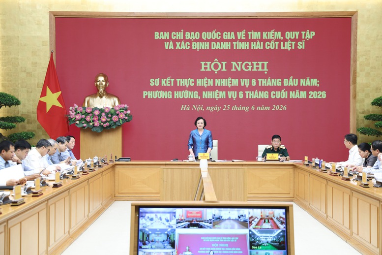 Hội nghị sơ kết 6 th&aacute;ng đầu năm v&agrave; triển khai nhiệm vụ 6 th&aacute;ng cuối năm 2026 của Ban Chỉ đạo quốc gia về t&igrave;m kiếm, quy tập v&agrave; x&aacute;c định danh t&iacute;nh h&agrave;i cốt liệt sĩ - Ảnh: VGP/Thu Giang