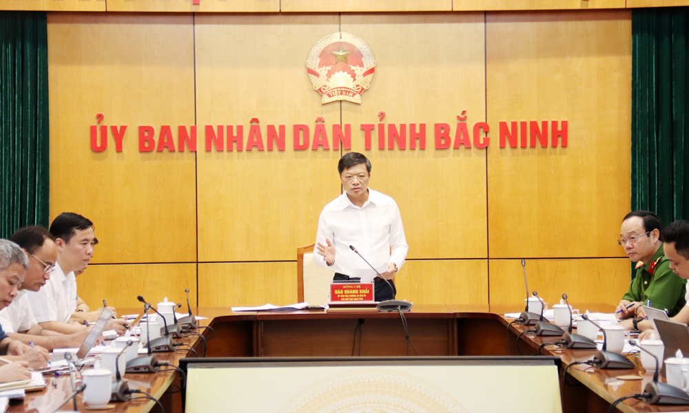Đồng ch&iacute; Đ&agrave;o Quang Khải Ph&oacute; Chủ tịch UBND tỉnh, Trưởng Ban Chỉ đạo chủ tr&igrave; hội nghị kiểm điểm tiến độ l&agrave;m sạch, l&agrave;m gi&agrave;u dữ liệu đất đai.