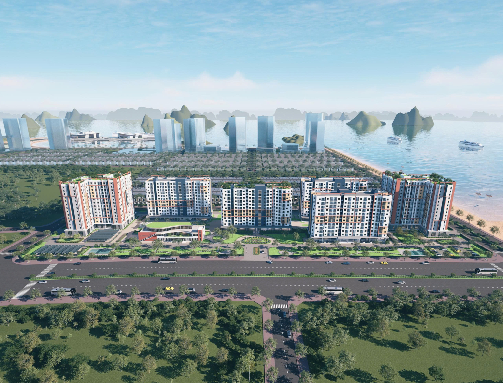 Phối cảnh tổng thể dự &aacute;n NOXH tại khu đ&ocirc; thị mới Ao Ti&ecirc;n, đặc khu V&acirc;n Đồn