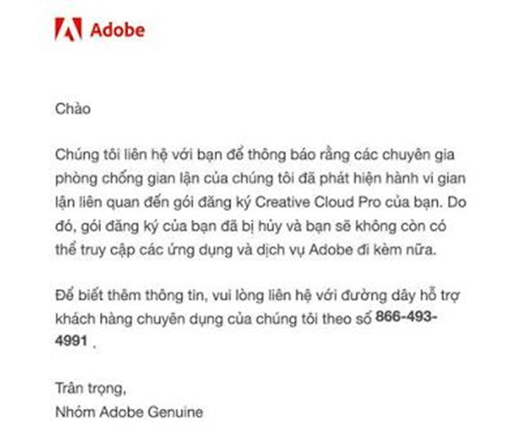 Hàng loạt tài khoản Adobe chính hãng tại Việt Nam bị hủy dịch vụ do thuật toán rà soát gian lận
