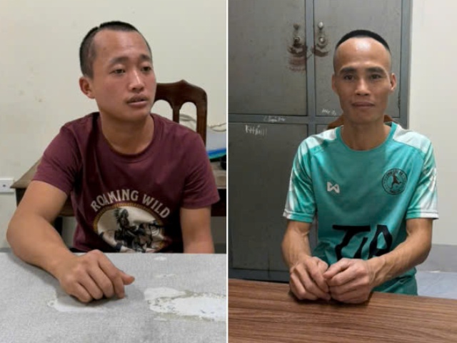 Đối tượng L&ecirc; Văn Đại v&agrave; Phạm Văn &Aacute;nh tại cơ quan C&ocirc;ng an.