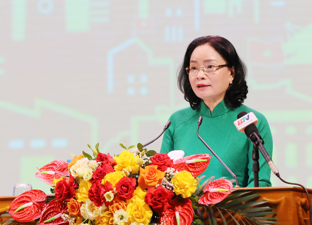 Đồng ch&iacute; Trịnh Thị Thủy, Thứ trưởng Bộ Văn h&oacute;a, Thể thao v&agrave; Du lịch ph&aacute;t biểu khai mạc tại lễ kỷ niệm.