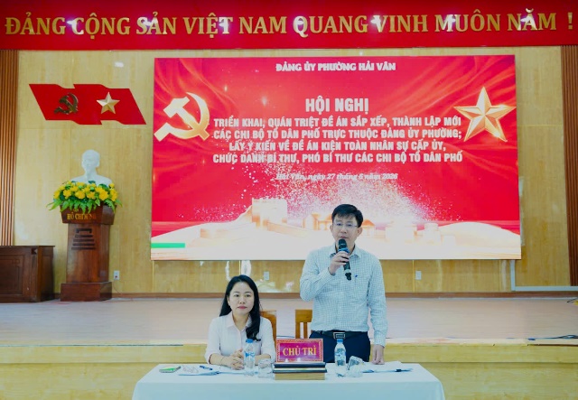 B&iacute; thư Đảng uỷ phường Hải V&acirc;n Ho&agrave;ng Thanh Ho&agrave; ph&aacute;t biểu