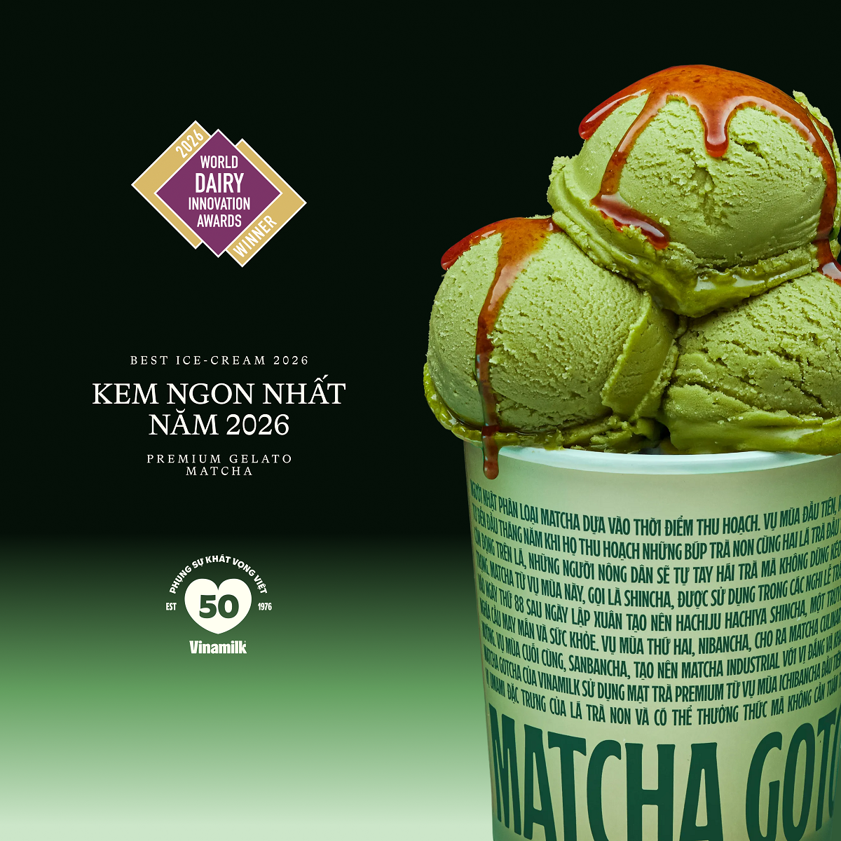 Vinamilk Gelato Matcha Gotcha vượt qua nhiều đối thủ nổi tiếng to&agrave;n cầu để gi&agrave;nh giải Kem ngon nhất (Ảnh: VN).
