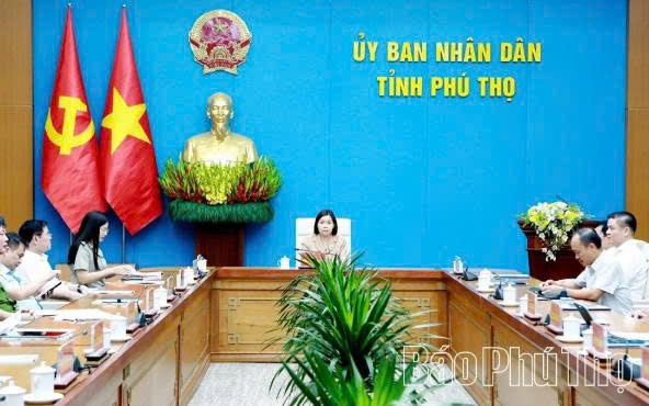 Đồng chí Phó Chủ tịch UBND tỉnh Phùng Thị Kim Nga chủ trì hội nghị tại điểm cầu tỉnh Phú Thọ. Đồng chí Phó Chủ tịch UBND tỉnh Phùng Thị Kim Nga chủ trì hội nghị tại điểm cầu tỉnh Phú Thọ.