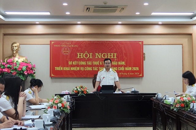 Quang cảnh Hội nghị sơ kết công tác thuế 6 tháng đầu năm, triển khai nhiệm vụ công tác thuế 6 tháng cuối năm 2026 của Thuế tỉnh Cao Bằng. Ảnh: Quang cảnh Hội nghị sơ kết công tác thuế 6 tháng đầu năm, triển khai nhiệm vụ công tác thuế 6 tháng cuối năm 2026 của Thuế tỉnh Cao Bằng. Ảnh: