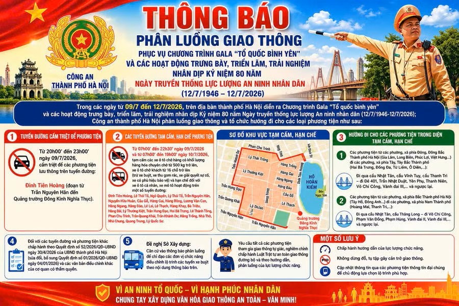 Hà Nội cấm, hạn chế phương tiện nhiều tuyến phố trung tâm trong ngày 9-10/7