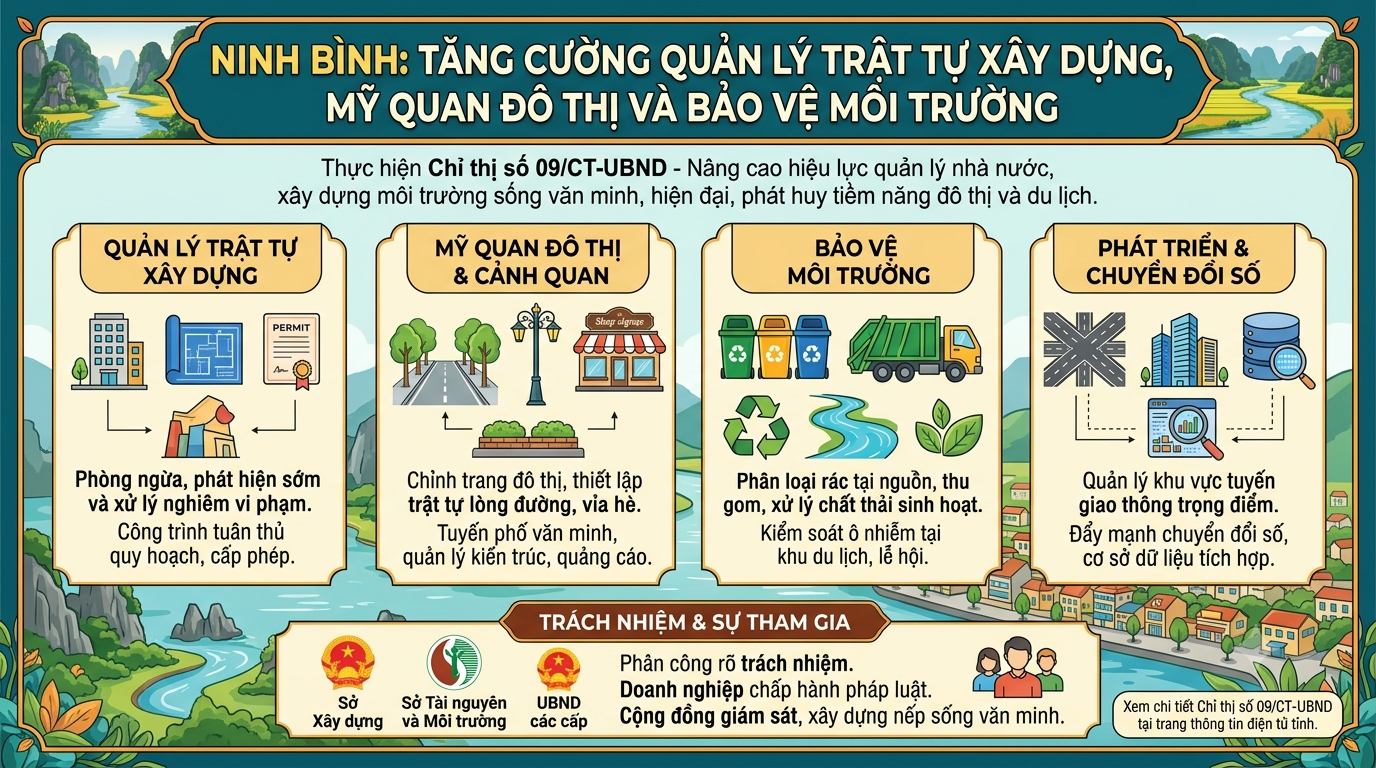 Ninh Bình: Tăng cường quản lý trật tự xây dựng, mỹ quan đô thị và bảo vệ môi trường