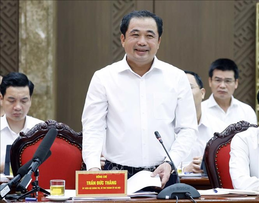 Đồng chí Trần Đức Thắng, Uỷ viên Bộ Chính trị, Bí thư Thành ủy Hà Nội phát biểu. Ảnh: Thống Nhất/TTXVN. Đồng chí Trần Đức Thắng, Uỷ viên Bộ Chính trị, Bí thư Thành ủy Hà Nội phát biểu. Ảnh: Thống Nhất/TTXVN.