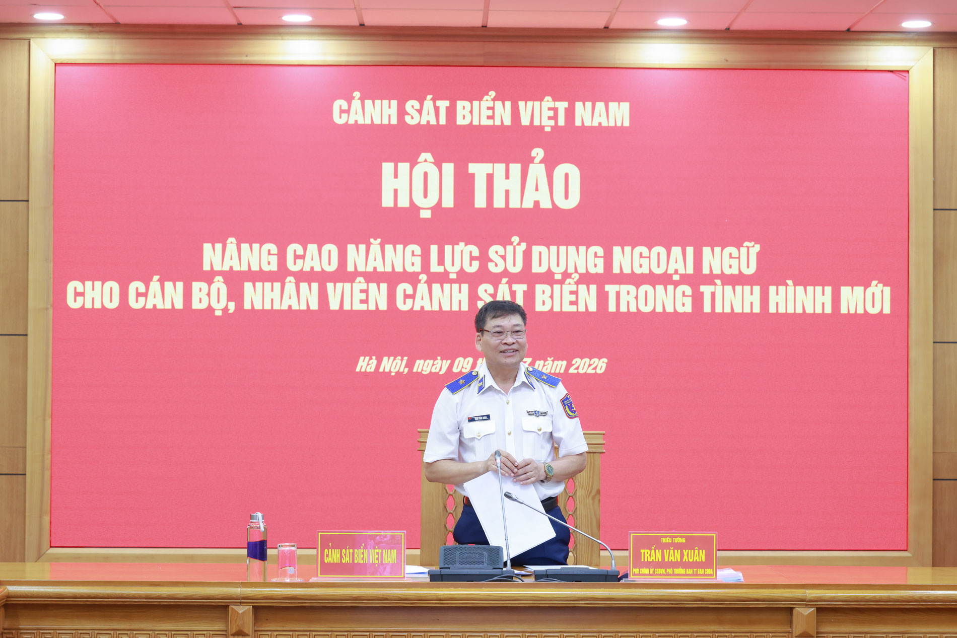Thiếu tướng Trần Văn Xu&acirc;n - Ph&oacute; Ch&iacute;nh ủy Cảnh s&aacute;t biển Việt Nam, Ph&oacute; Trưởng ban thường trực ban chỉ đạo thực hiện Đề &aacute;n chủ tr&igrave; Hội thảo.