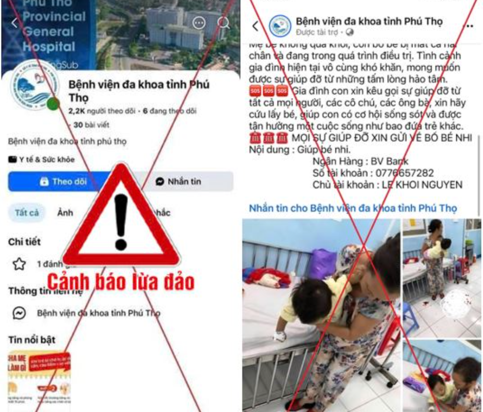 Các fanpage mạo danh Bệnh viện Đa khoa tỉnh Phú Thọ. Ảnh: benhviendakhoatinhphutho.vn Các fanpage mạo danh Bệnh viện Đa khoa tỉnh Phú Thọ. Ảnh: benhviendakhoatinhphutho.vn