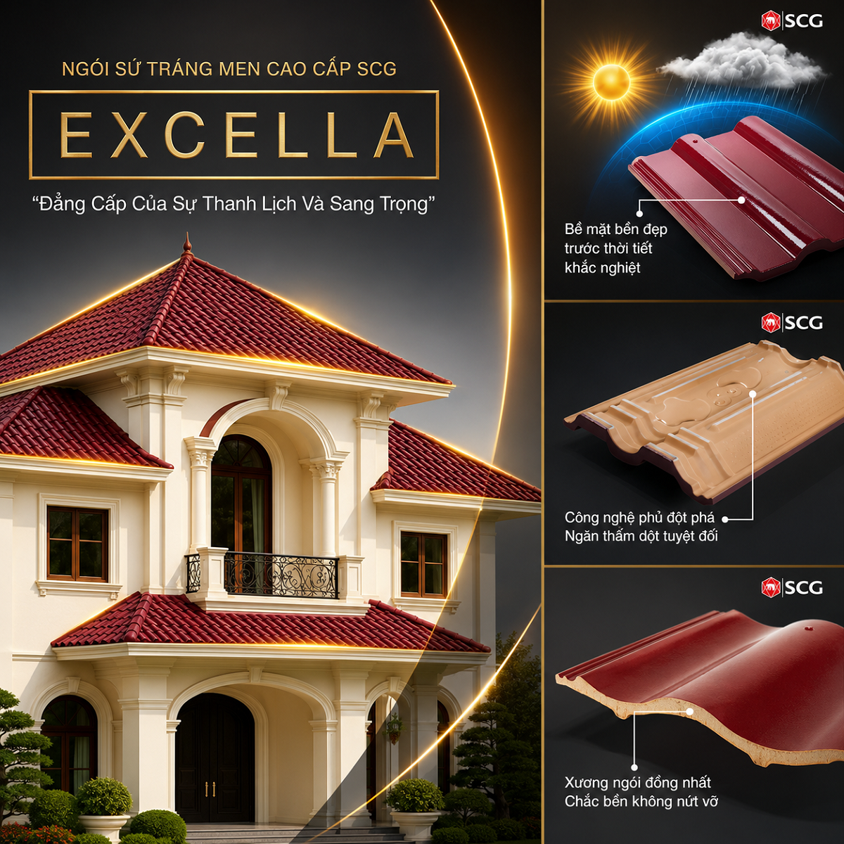 Ngói SCG Excella - Ngói sứ tráng men cao cấp M888 thắng lớn mỗi ngày Thái Lan, kiến tạo mái nhà đẳng cấp vượt thời gian