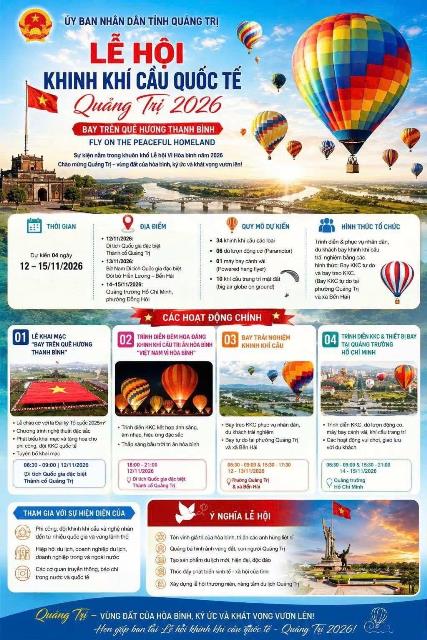 Chương trình dự kiến của Lễ hội khinh khí cầu quốc tế - Quảng Trị 2026. Chương trình dự kiến của Lễ hội khinh khí cầu quốc tế - Quảng Trị 2026.