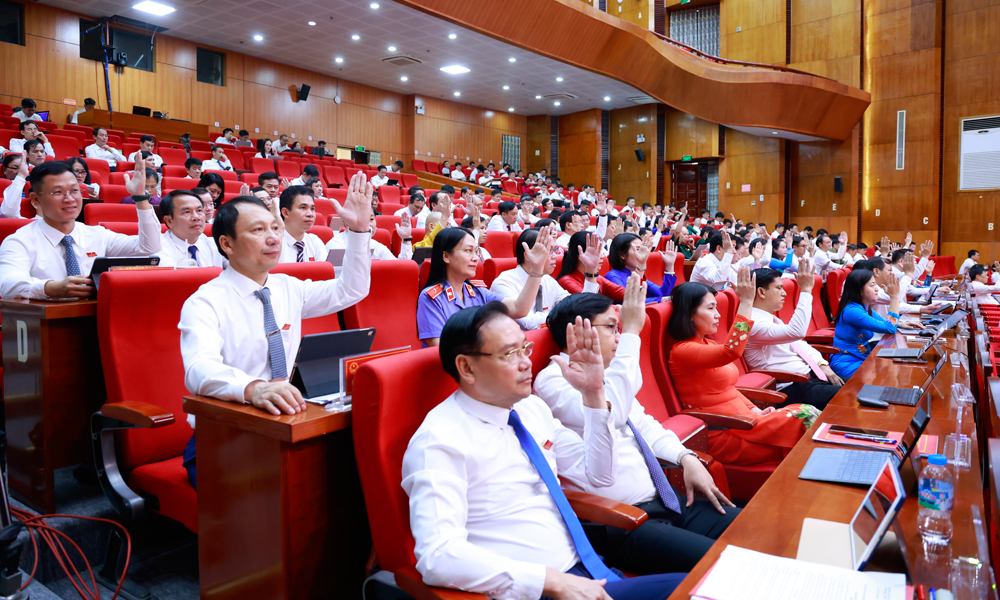 Các đại biểu HĐND tỉnh biểu quyết thông qua Nghị quyết. Các đại biểu HĐND tỉnh biểu quyết thông qua Nghị quyết.