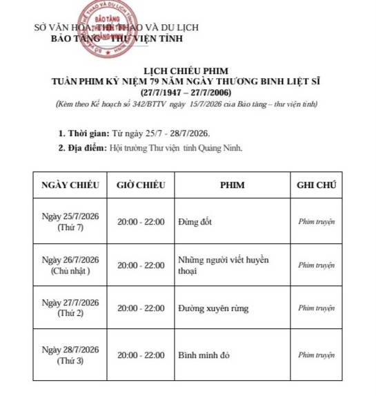 Quảng Ninh tổ chức Tuần phim kỷ niệm 79 năm Ngày Thương binh - Liệt sĩ