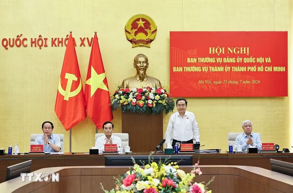 Chủ tịch Quốc hội Trần Thanh Mẫn chủ trì Hội nghị Ban Thường vụ Đảng ủy Quốc hội và Ban Thường vụ Thành ủy Thành phố Hồ Chí Minh. (Ảnh: Doãn Tấn/TTXVN) Chủ tịch Quốc hội Trần Thanh Mẫn chủ trì Hội nghị Ban Thường vụ Đảng ủy Quốc hội và Ban Thường vụ Thành ủy Thành phố Hồ Chí Minh. (Ảnh: Doãn Tấn/TTXVN)