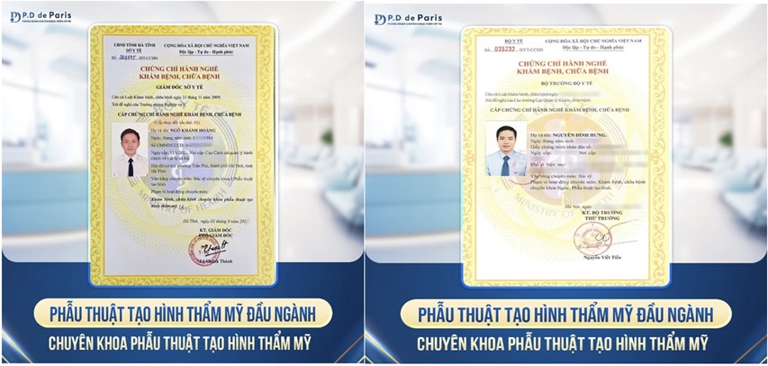 Đội ngũ y, bác sĩ tại P.D De Paris có giấy phép hành nghề theo quy định, được đào tạo đúng chuyên môn và có kinh nghiệm trong lĩnh vực phẫu thuật tạo hình. Đội ngũ y, bác sĩ tại P.D De Paris có giấy phép hành nghề theo quy định, được đào tạo đúng chuyên môn và có kinh nghiệm trong lĩnh vực phẫu thuật tạo hình.