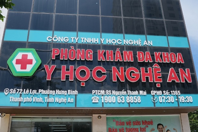Ph&ograve;ng kh&aacute;m đa khoa Y học Nghệ An tại địa chỉ số 72, đường L&ecirc; Lợi, phường Th&agrave;nh Vinh, tỉnh Nghệ An.