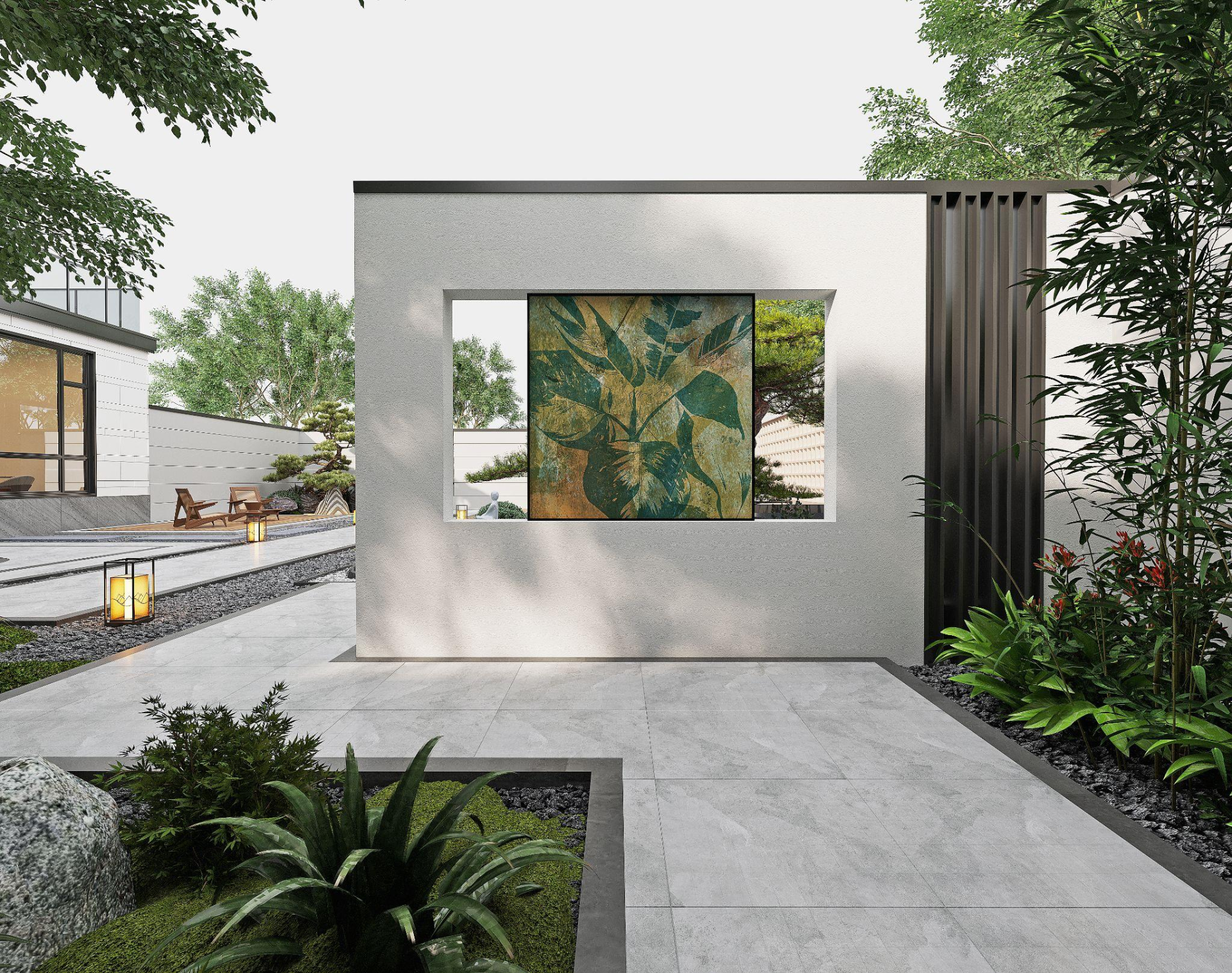 Bộ sưu tập tranh gạch Dưới Tán Lá của Eurotile ứng dụng tại không gian ngoại thất giúp định hình các khu vực công năng mà không chặn đứng hoàn toàn ánh sáng và luồng không khí Bộ sưu tập tranh gạch Dưới Tán Lá của Eurotile ứng dụng tại không gian ngoại thất giúp định hình các khu vực công năng mà không chặn đứng hoàn toàn ánh sáng và luồng không khí