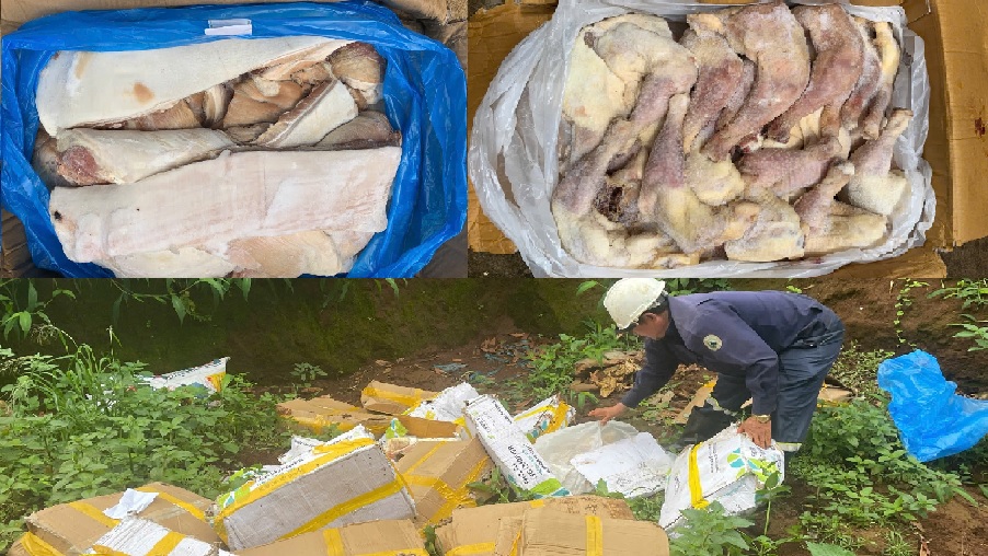 Gia Lai: Tiêu hủy gần 1 tấn thịt heo và đùi gà đông lạnh bốc mùi, không rõ nguồn gốc