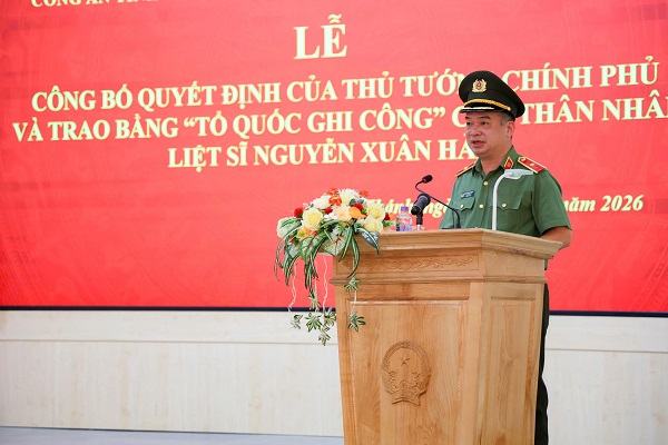 Thiếu tướng Nguyễn Hữu Phước, Gi&aacute;m đốc C&ocirc;ng an tỉnh Kh&aacute;nh H&ograve;a ph&aacute;t biểu