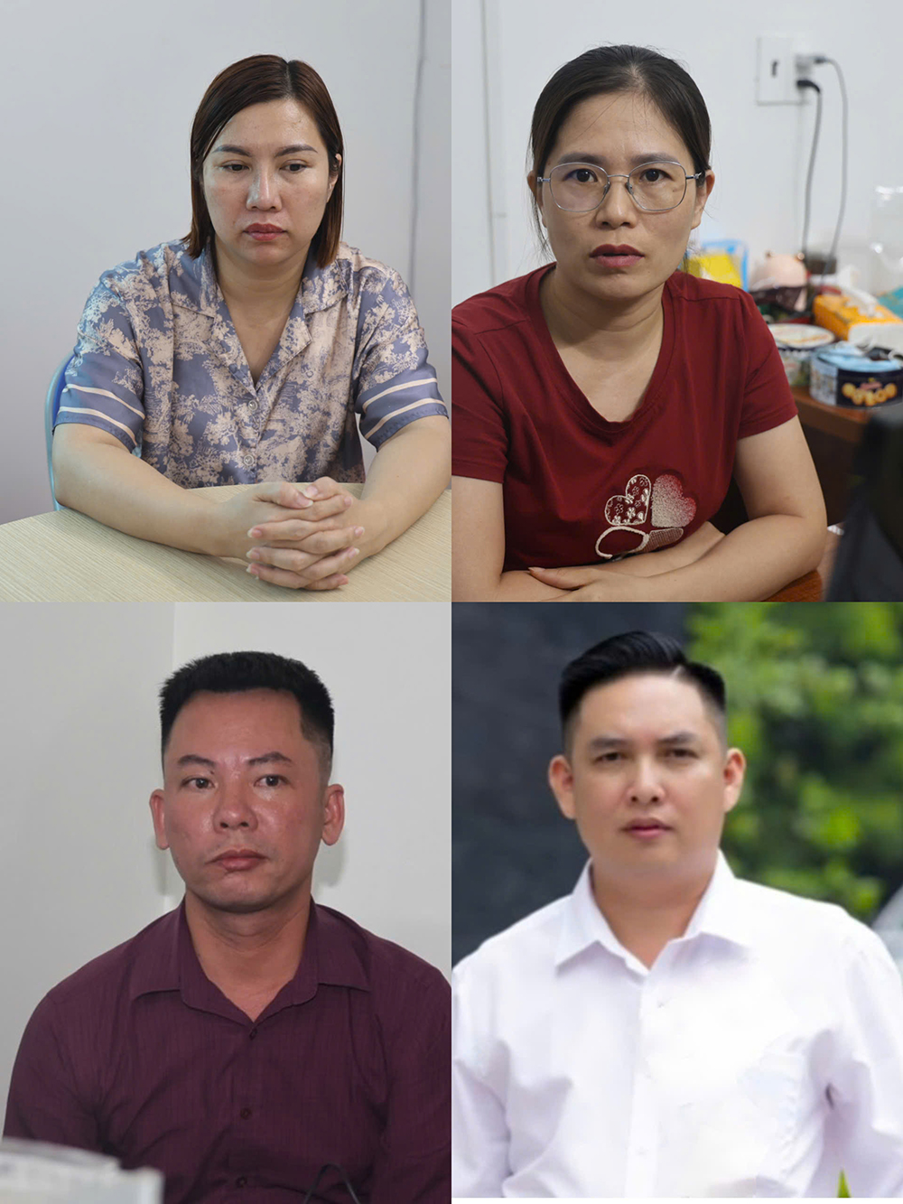 C&aacute;c đối tượng L&ecirc; Thị Kim Nhung, Ho&agrave;ng Thị Tuy&ecirc;n, Ng&ocirc; Tiến Tiếp v&agrave; L&ecirc; Thế Ch&iacute;n (từ tr&ecirc;n xuống dưới, từ tr&aacute;i qua phải).