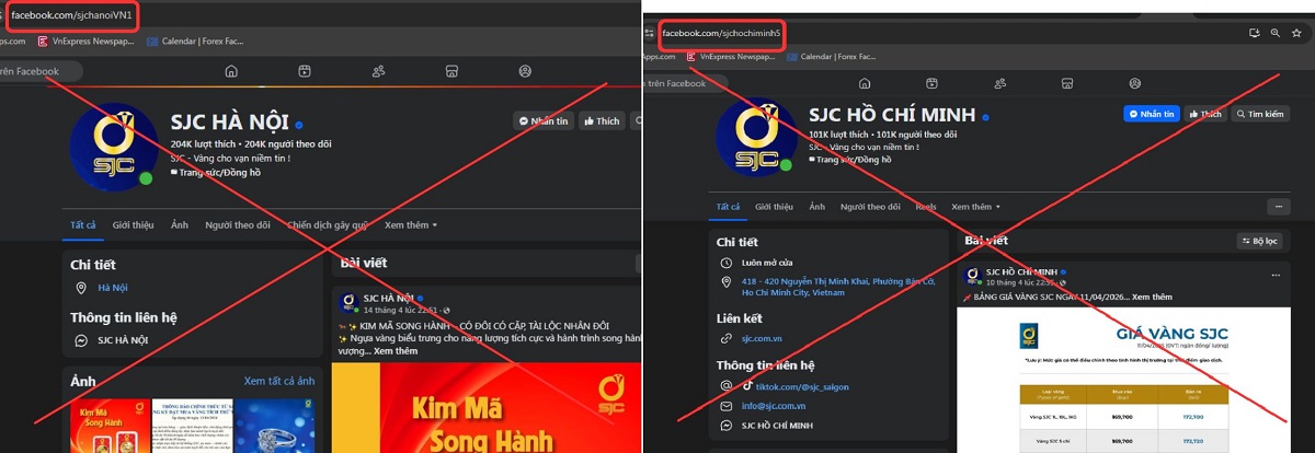 Theo SJC, những Page n&agrave;y l&agrave; giả
