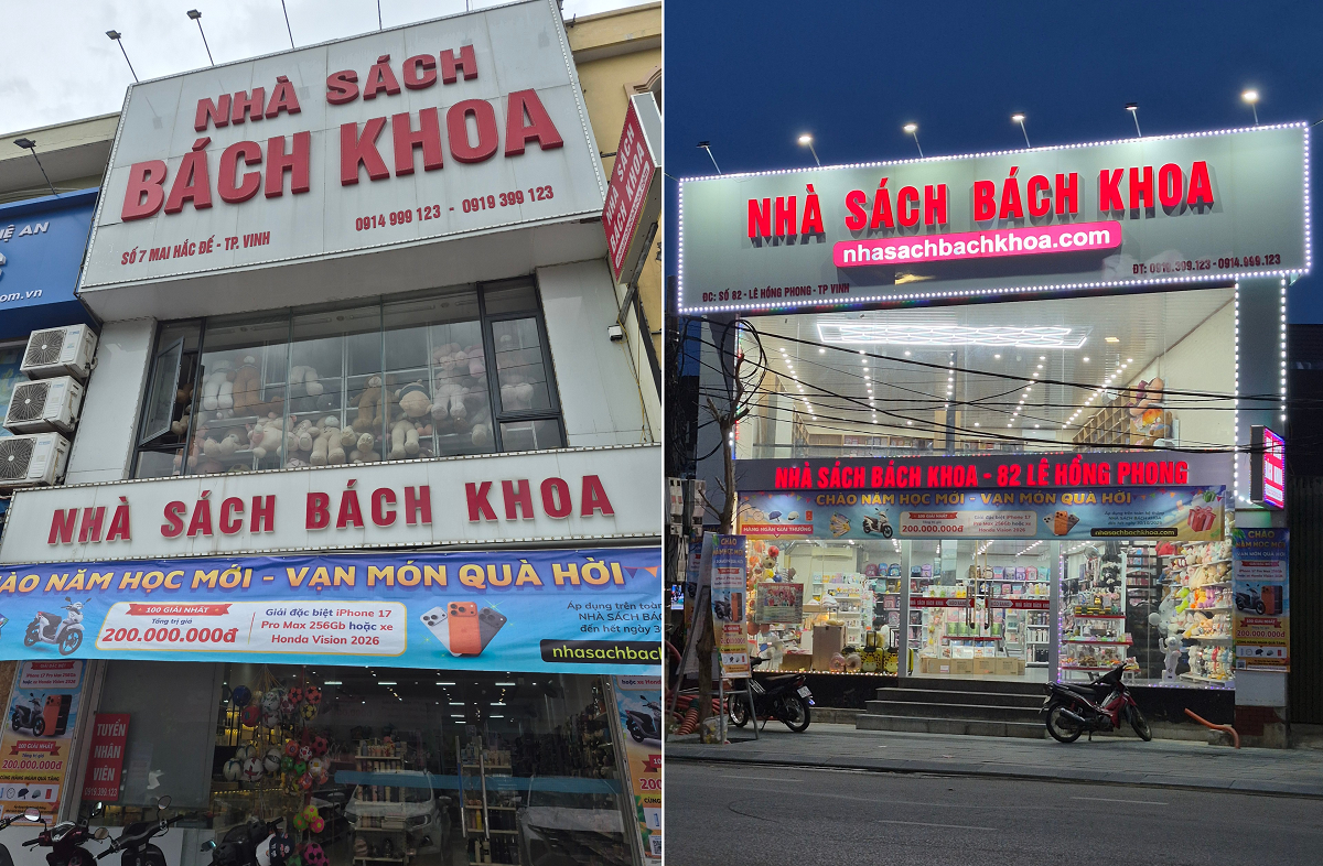 Ghi nhận tại 2 cơ sở Nh&agrave; s&aacute;ch B&aacute;ch Khoa tr&ecirc;n địa b&agrave;n phường Qu&aacute;n B&agrave;u v&agrave; phường Th&agrave;nh Vinh