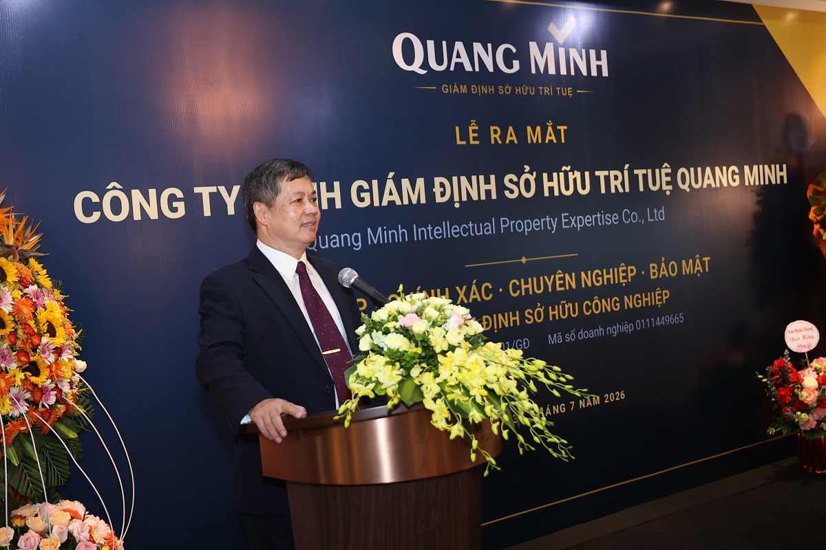 &Ocirc;ng Tạ Quang Minh - Giám đ&ocirc;́c C&ocirc;ng ty TNHH Gi&aacute;m định Sở hữu tr&iacute; tuệ Quang Minh ph&aacute;t biểu tại buổi Lễ ra mắt. Ảnh: Anh T&uacute;