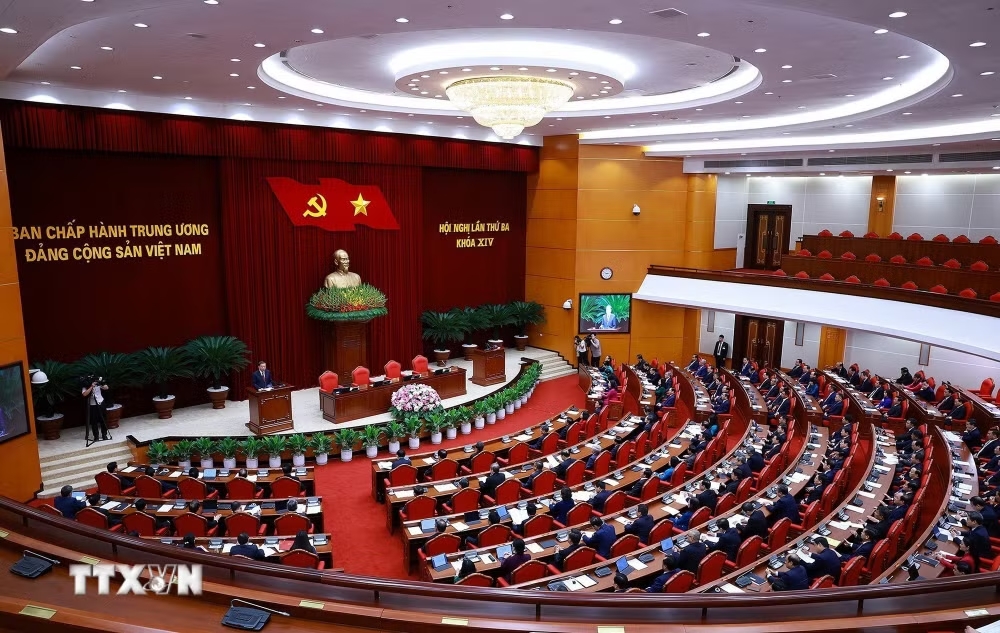 Phi&ecirc;n bế mạc Hội nghị lần thứ ba Ban Chấp h&agrave;nh Trung ương Đảng kh&oacute;a XIV. (Ảnh: Dương Giang/TTXVN)