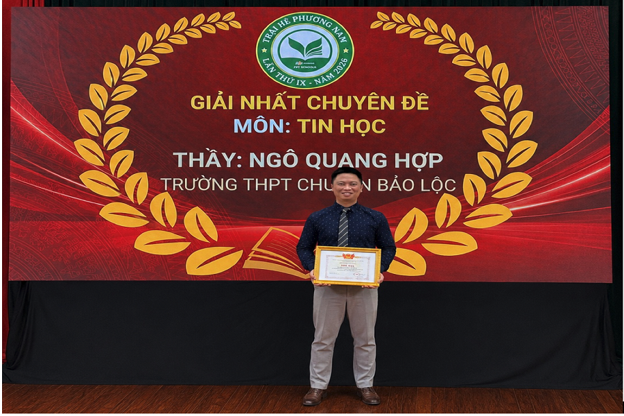 Thầy Ngô Quang Hợp đoạt giải Nhất môn Tin học phần thi Viết chuyên đề dành cho giáo viên. Thầy Ngô Quang Hợp đoạt giải Nhất môn Tin học phần thi Viết chuyên đề dành cho giáo viên.