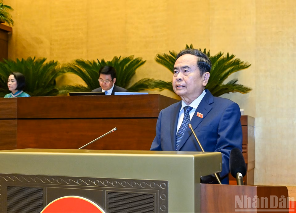 Chủ tịch Quốc hội Trần Thanh Mẫn ph&aacute;t biểu khai mạc Kỳ họp. (Ảnh: DUY LINH)
