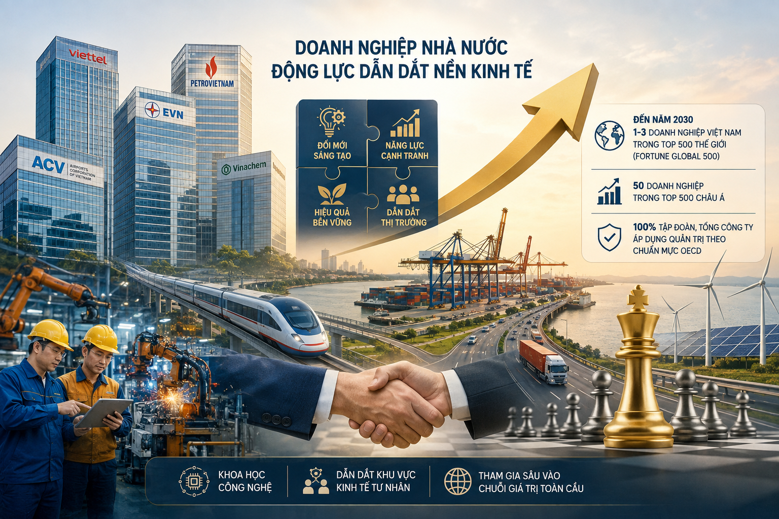 Nghị quyết 79-NQ/TW định hướng xây dựng các doanh nghiệp Nhà nước đủ năng lực dẫn dắt đổi mới sáng tạo, đầu tư vào các lĩnh vực trọng điểm và tạo sức lan tỏa cho toàn bộ nền kinh tế. Ảnh AI Nghị quyết 79-NQ/TW định hướng xây dựng các doanh nghiệp Nhà nước đủ năng lực dẫn dắt đổi mới sáng tạo, đầu tư vào các lĩnh vực trọng điểm và tạo sức lan tỏa cho toàn bộ nền kinh tế. Ảnh AI