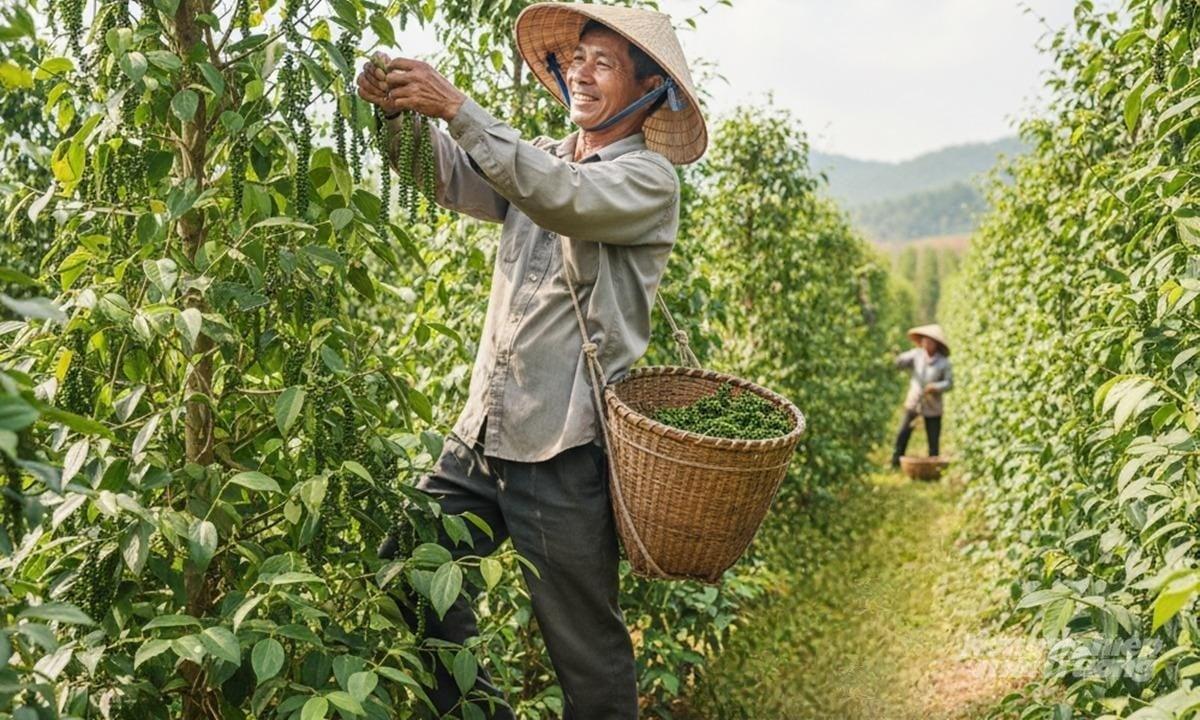 N&ocirc;ng d&acirc;n thu hoạch hồ ti&ecirc;u tại v&ugrave;ng nguy&ecirc;n liệu T&acirc;y Nguy&ecirc;n. Ảnh: Internet