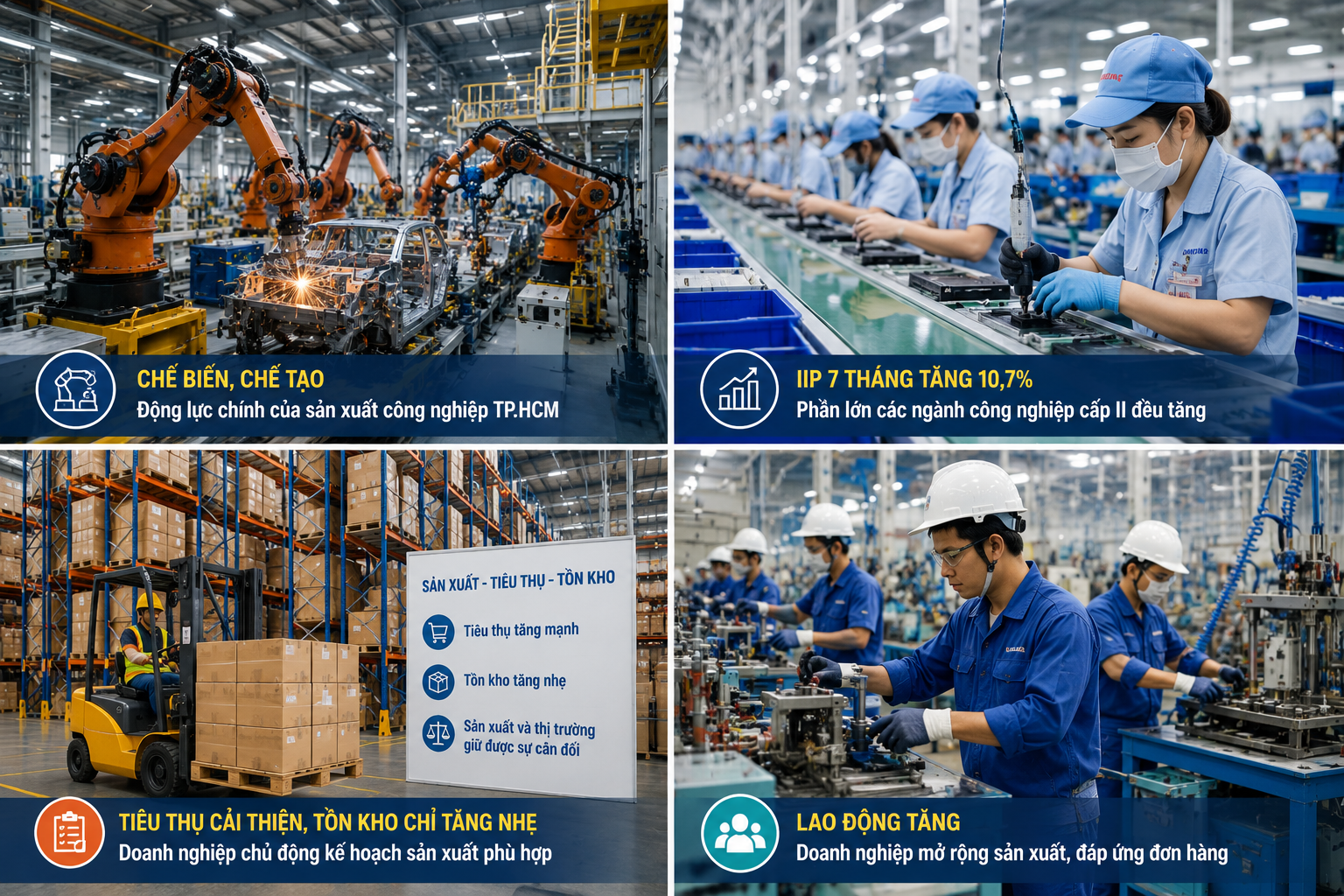 Công nghiệp chế biến, chế tạo tiếp tục là động lực chính của sản xuất công nghiệp TP.HCM. Ảnh AI Công nghiệp chế biến, chế tạo tiếp tục là động lực chính của sản xuất công nghiệp TP.HCM. Ảnh AI
