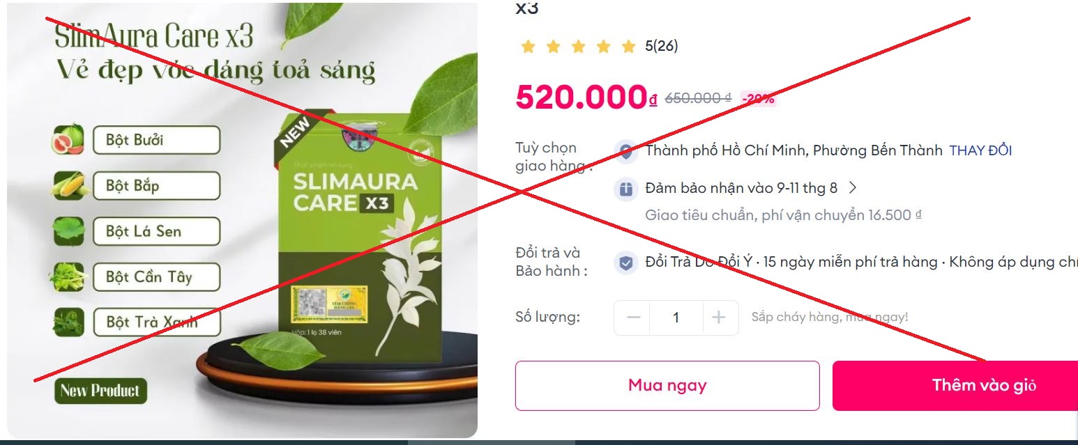 Sản phẩm thực phẩm chức năng Slimaura Care x3 quảng c&aacute;o tr&ecirc;n nền tảng Lazada