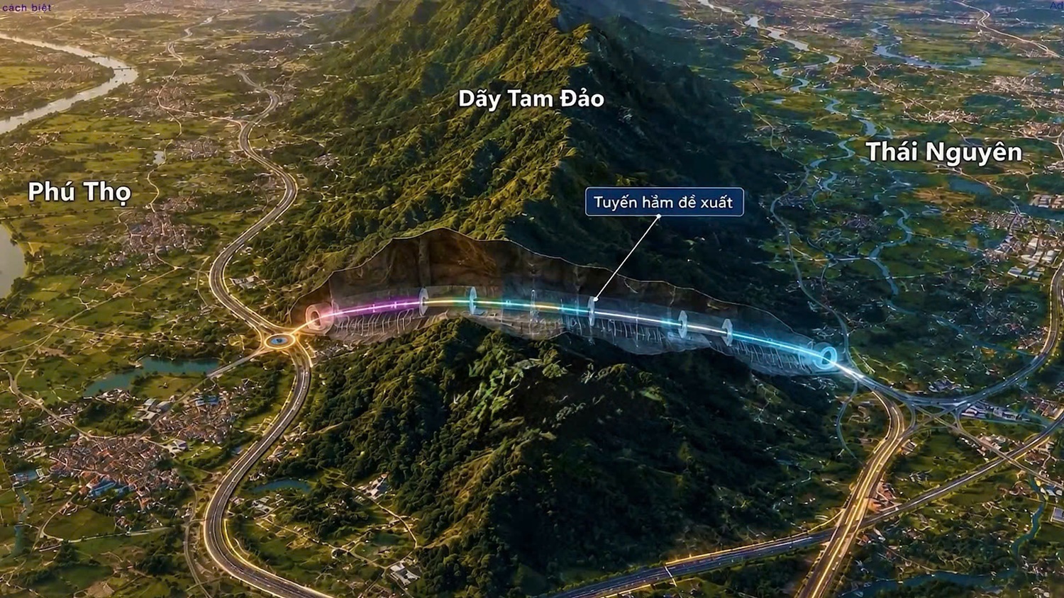 Phối cảnh Dự án đầu tư xây dựng đường hầm kết nối Thái Nguyên - Phú Thọ - Hà Nội. Phối cảnh Dự án đầu tư xây dựng đường hầm kết nối Thái Nguyên - Phú Thọ - Hà Nội.