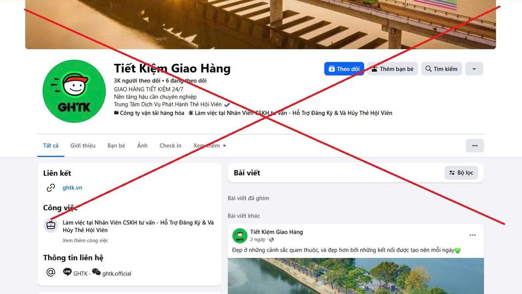 Trang Facebook giả mạo đơn vị giao hàng hướng dẫn chị P. để Trang Facebook giả mạo đơn vị giao hàng hướng dẫn chị P. để