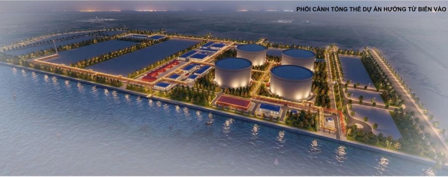 Phối cảnh tổng thể dự &aacute;n Kho LNG Bắc Trung Bộ hướng từ biển v&agrave;o
