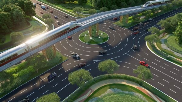 Tuyến LRT chạy song h&agrave;nh c&ugrave;ng đường ĐT 975, kết nối S&acirc;n bay Ph&uacute; Quốc về Nam Đảo chỉ trong 20 ph&uacute;t