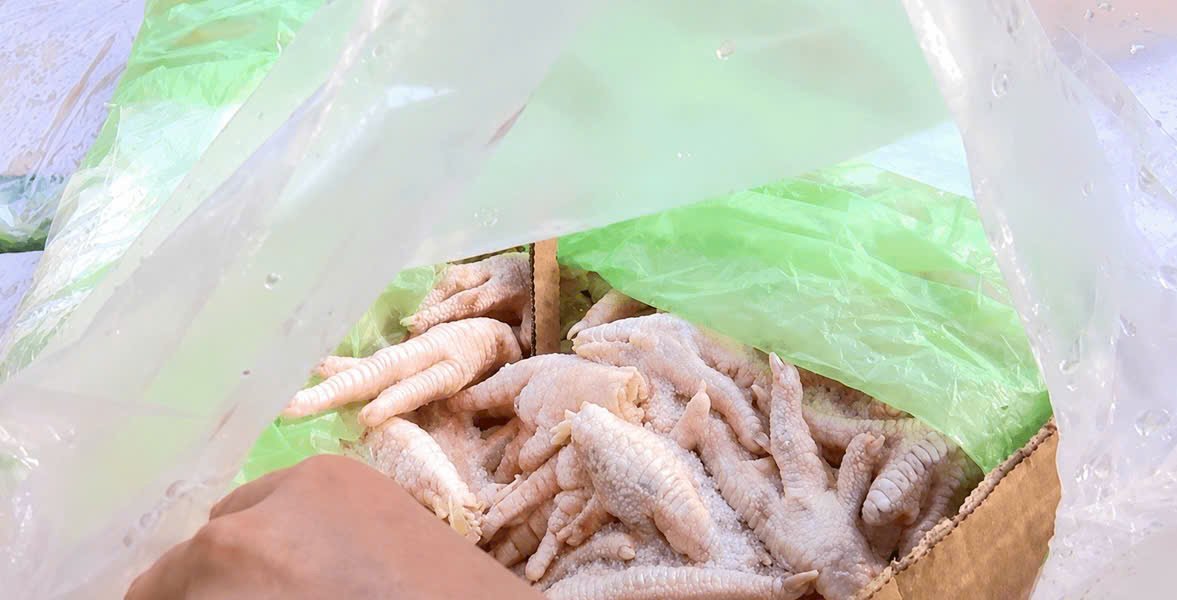 Lực lượng chức năng kiểm tra số ch&acirc;n g&agrave; đ&ocirc;ng lạnh tại hộ kinh doanh Phan Thế T&acirc;n. (Ảnh: B&aacute;o Hải Ph&ograve;ng)