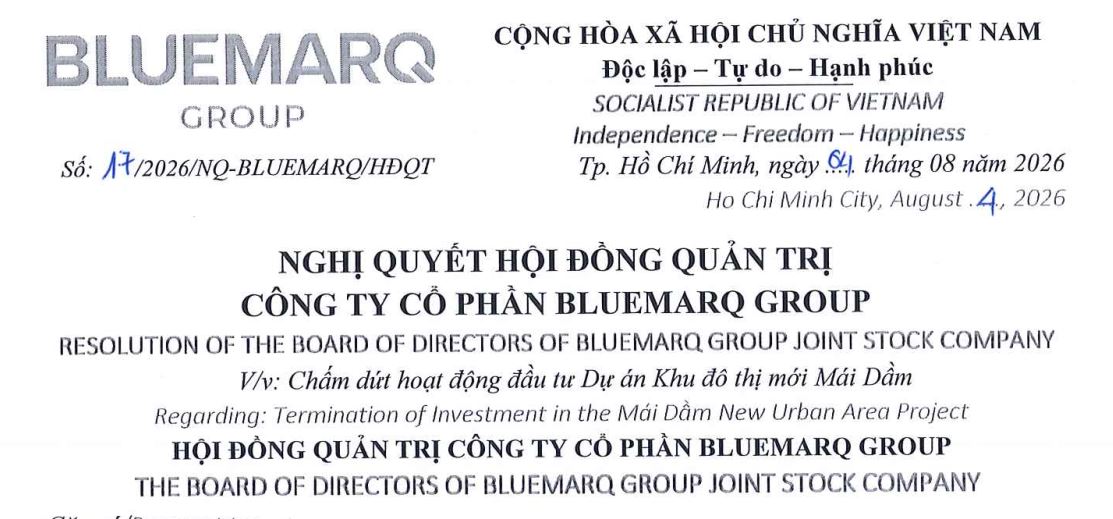 Nghị quyết chấm dứt hoạt động đầu tư Khu đ&ocirc; thị mới M&aacute;i Dầm